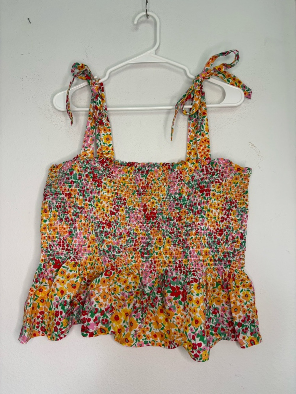 J. CREW DITSY FLORAL BRIGHT TIE STRAP PEPLUM BLOUSE SZ XL